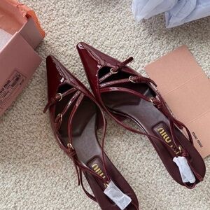 Miu Miu Women's Burgundy Patent Leather Pointed-Toe Flats